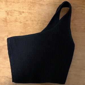 Babaton Black One-Shoulder Ribbed Top